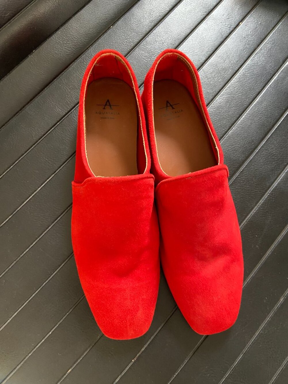 Aquatalia Revy Square-Toe Loafers in Red Suede Never Worn